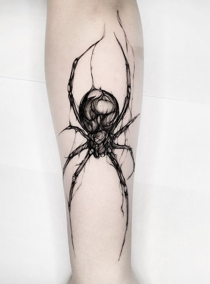 Hình xăm nhện blackwork trên bắp tay, phong cách chi tiết, ảnh độ phân giải cao.