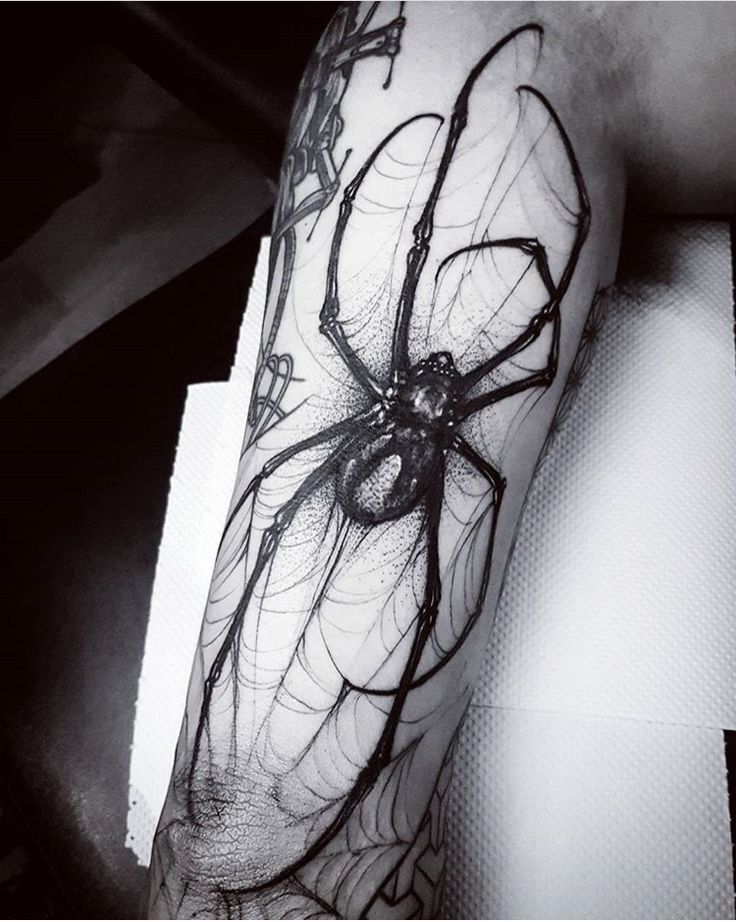 Hình xăm nhện blackwork trên cánh tay, phong cách chi tiết, ảnh chất lượng HD.