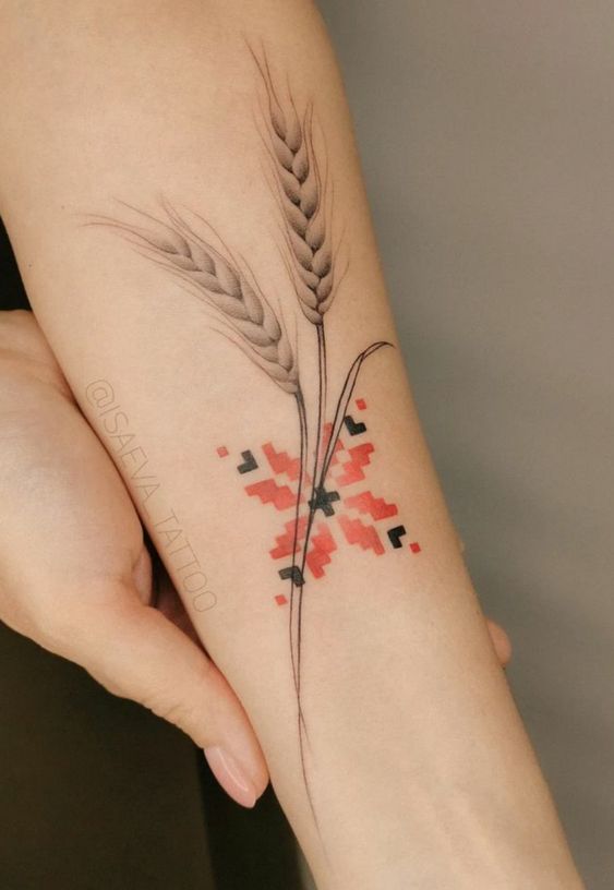 Hình xăm bông lúa đẹp nghệ thuật Hình xăm bông lúa phong cách blackwork trên tay, chi tiết màu sắc, độ phân giải HD.
