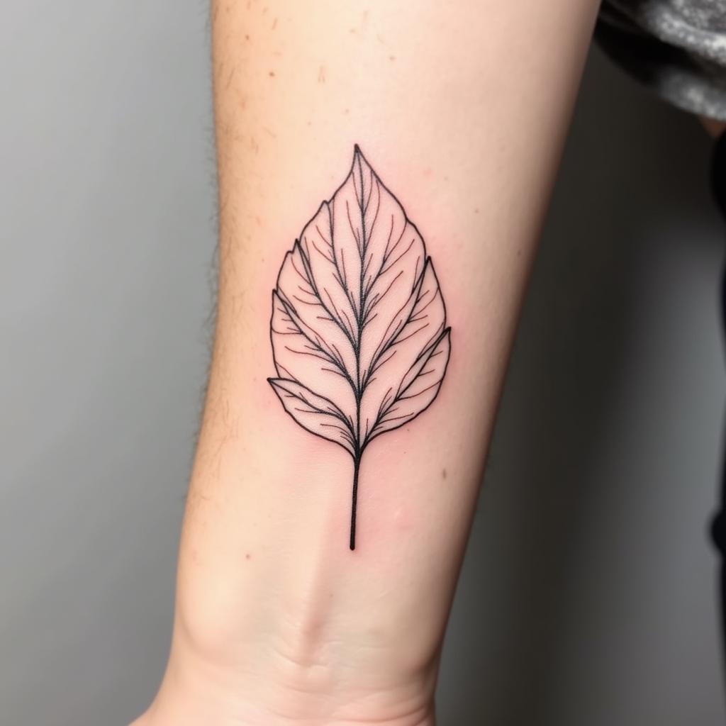 Hình xăm lá phong cách blackwork trên tay, chi tiết rõ nét, ảnh HD.