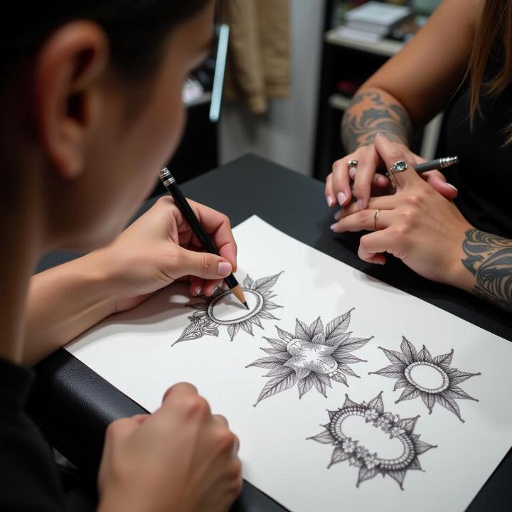 Hình xăm hoa nghệ thuật blackwork trên tay, thiết kế chi tiết, ảnh HD.
