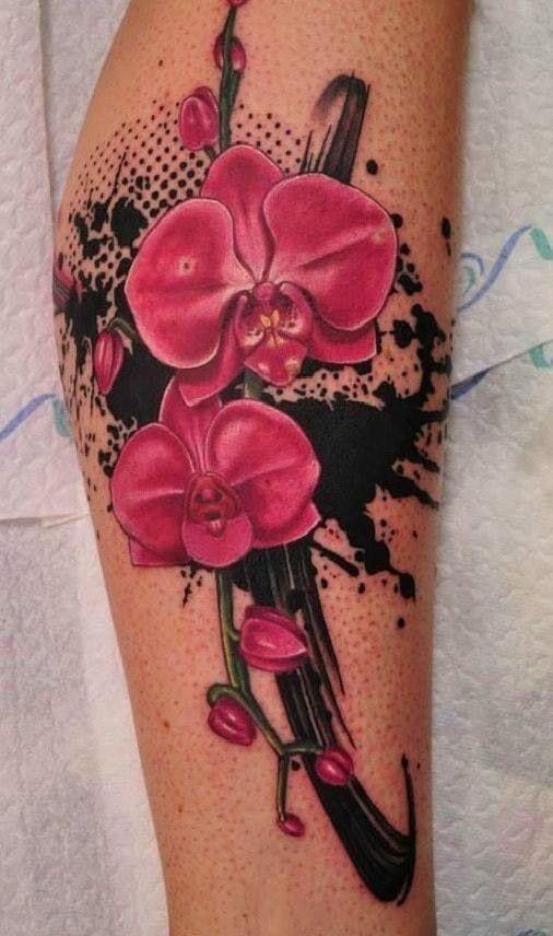 mẫu tattoo hoa lan cho bạn nữ cá tính Hình xăm hoa lan trên tay, phong cách màu nước, chi tiết sắc nét, độ phân giải cao.