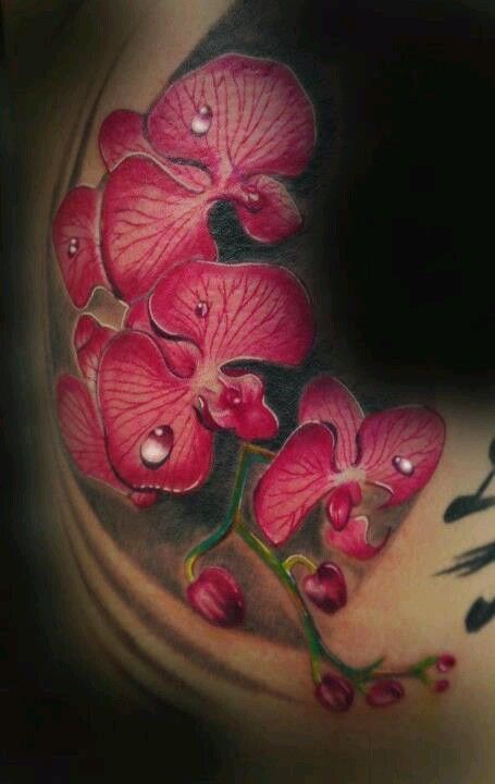 hình tattoo hoa lan mang hình ảnh siêu thực Hình xăm hoa lan trên tay, phong cách màu nước chi tiết, độ phân giải HD.