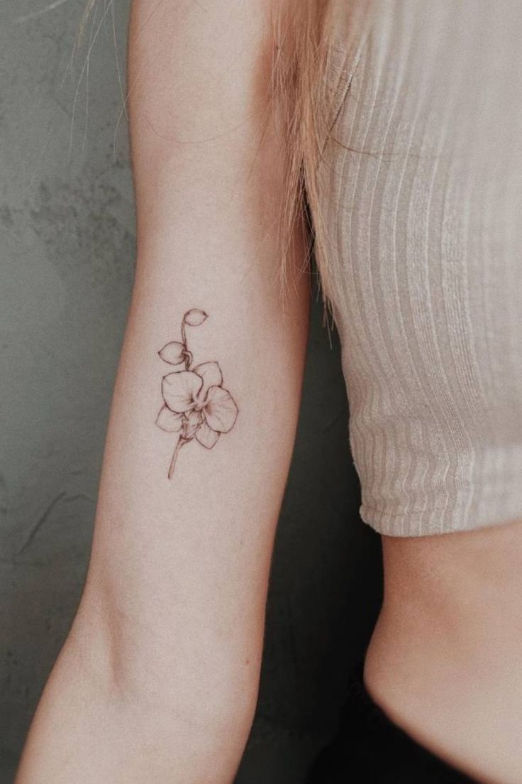 mẫu tattoo hoa lan phong cách tối giản Hình xăm hoa phong lan mini trên cánh tay, phong cách tối giản, độ phân giải HD.