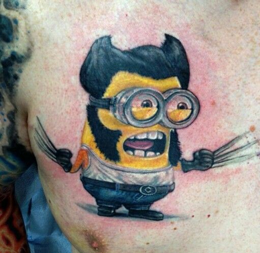 mẫu tattoo tạo hình hài hước cho nhân vật Bob Hình xăm nhân vật hoạt hình trên ngực, phong cách màu sắc, chi tiết cao, ảnh HD.