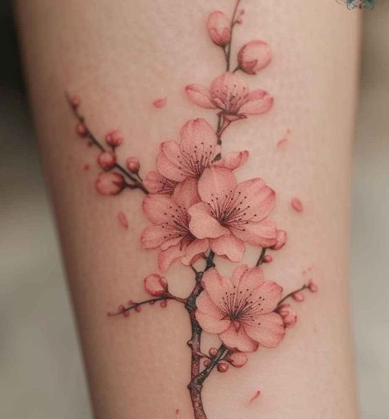 Hình xăm hoa anh đào trên tay, phong cách màu nước, chi tiết, độ phân giải HD.