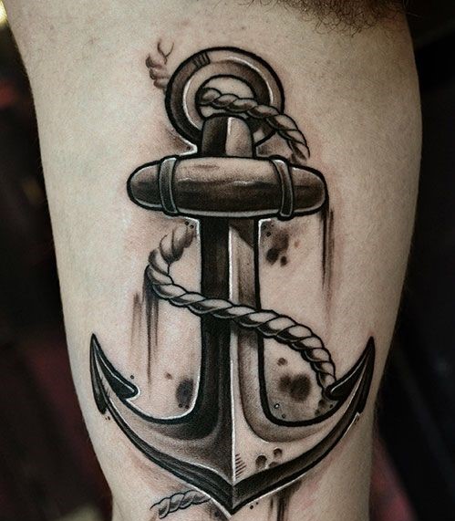 Hình xăm mỏ neo trên cánh tay, phong cách blackwork, chi tiết, độ phân giải HD.