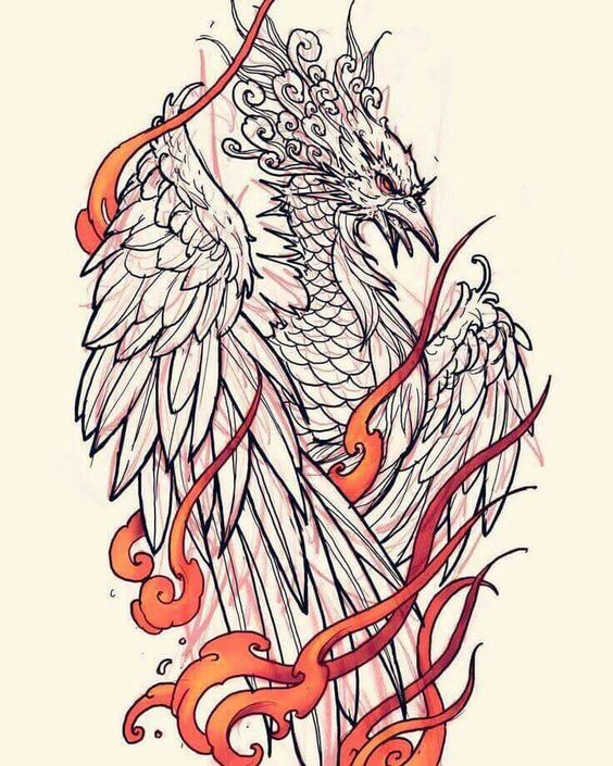 Hình xăm phượng hoàng phong cách blackwork, chi tiết, độ phân giải HD.