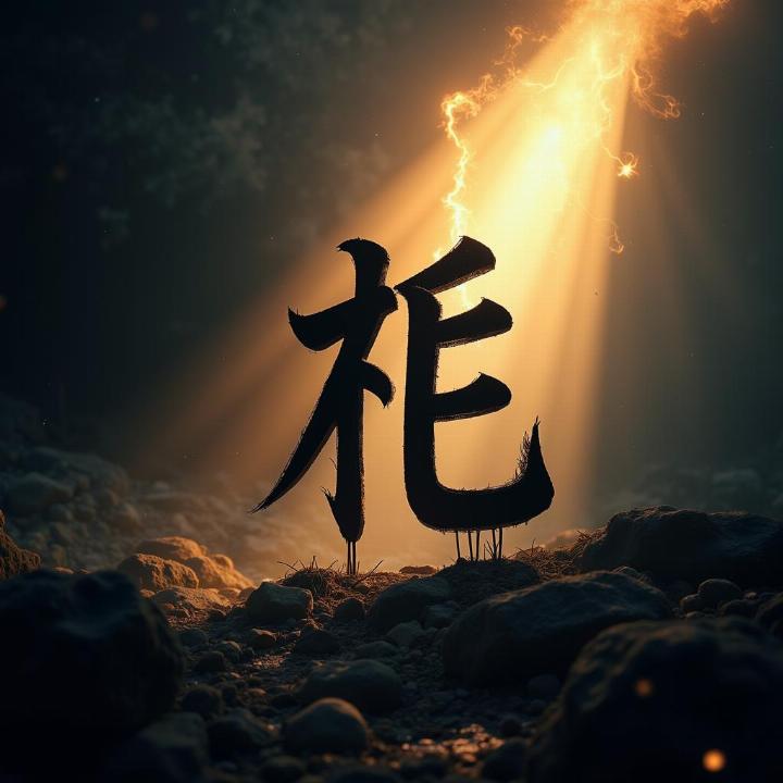 Hình xăm chữ Trung Quốc trên tay, phong cách blackwork, chi tiết sắc nét, ảnh HD.