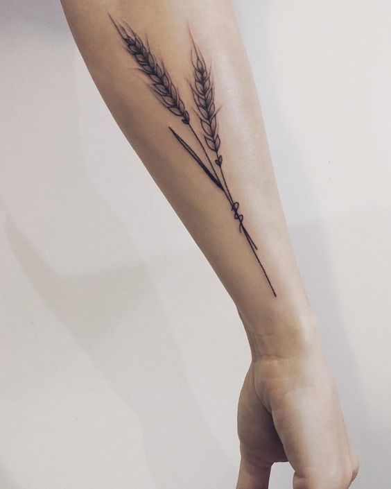 Tattoo ngọn lúa mini nhẹ nhàng Hình xăm cây lúa trên cánh tay, phong cách blackwork, độ chi tiết cao, ảnh HD.