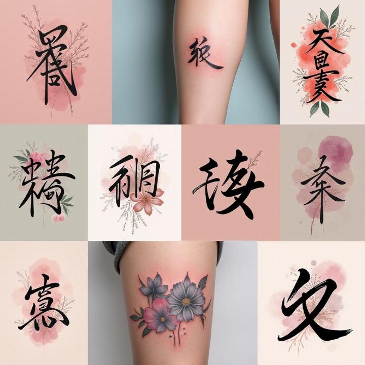 Hình xăm chữ và hoa phong cách màu nước trên chân, chi tiết và sắc nét, ảnh HD.
