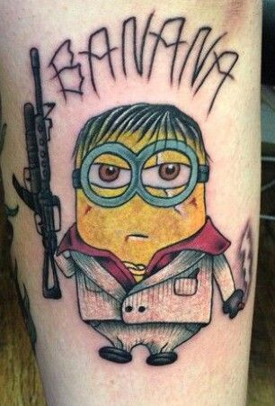 ý tưởng tattoo minion siêu ngầu Hình xăm hoạt hình trên bắp tay, phong cách màu sắc, chi tiết, độ phân giải HD.