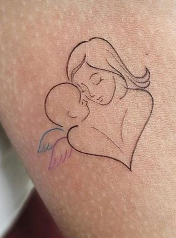 ý tưởng xă hình mẹ và em bé dễ thương Hình xăm mẹ con mini trên cánh tay, phong cách tối giản, độ phân giải HD.