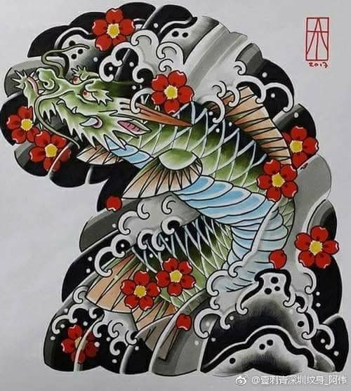 Hình xăm cá chép phong cách cổ điển Nhật Bản, chi tiết, màu sắc rực rỡ, độ phân giải HD.