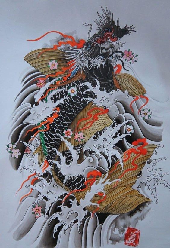 Hình xăm rồng phong cách cổ điển Nhật Bản, chi tiết cao, chất lượng HD, thể hiện trên nền trắng.