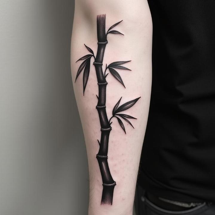 Hình xăm tre blackwork trên cánh tay, phong cách tối giản, chi tiết rõ nét, ảnh HD.