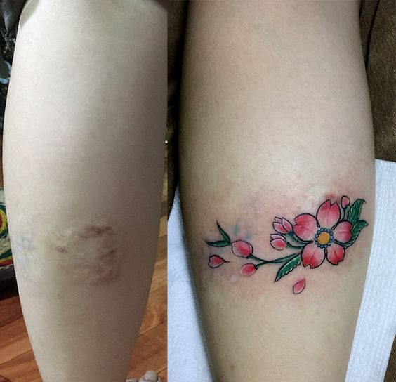 Hình xăm hoa màu trên chân, phong cách màu nước, chi tiết rõ nét, độ phân giải HD.