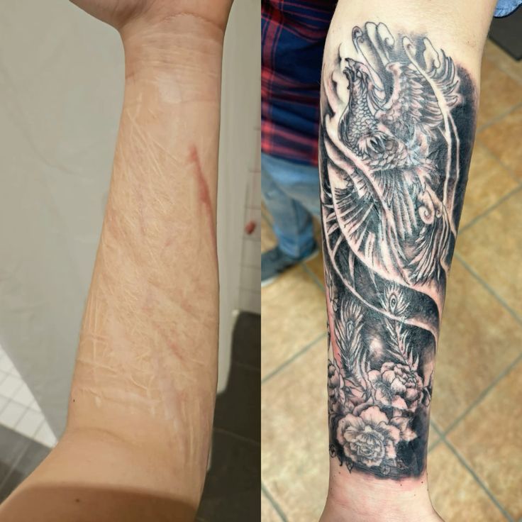 Hình xăm phượng hoàng tay, phong cách blackwork chi tiết, độ phân giải HD.