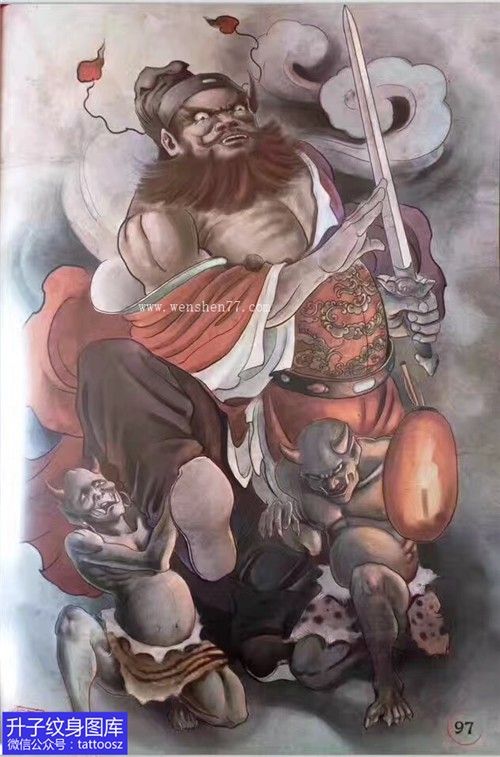 Hình xăm chiến binh Nhật Bản cổ điển, chi tiết, phong cách màu sắc, độ phân giải HD.