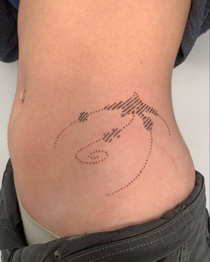 Hình xăm eo độc đáo cho nữ Hình xăm trừu tượng dotwork ở eo, phong cách tối giản, chi tiết vừa phải, ảnh HD.