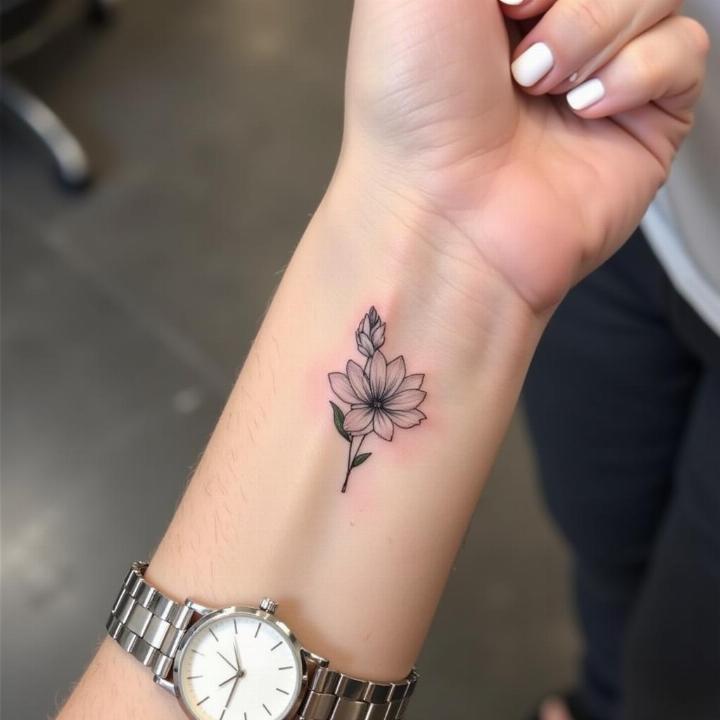 Hình xăm hoa bất tử với kích thước nhỏ nhắn trên cổ tay thiếu nữ, diễn đạt sự tinh tế và nữ tính.