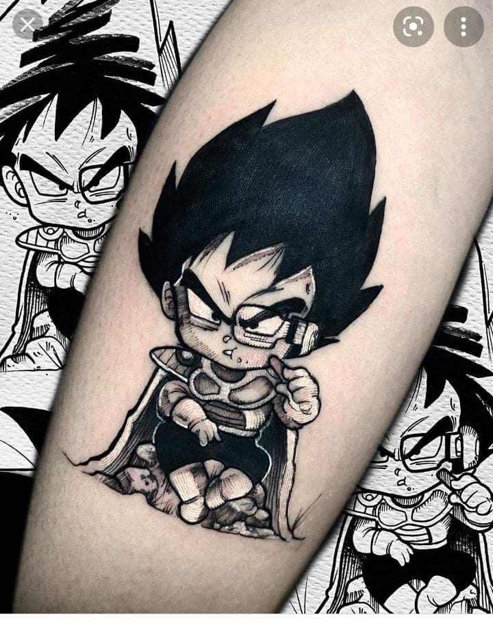 Hình xăm nhân vật anime trên tay, phong cách blackwork, chi tiết sắc nét, độ phân giải HD.