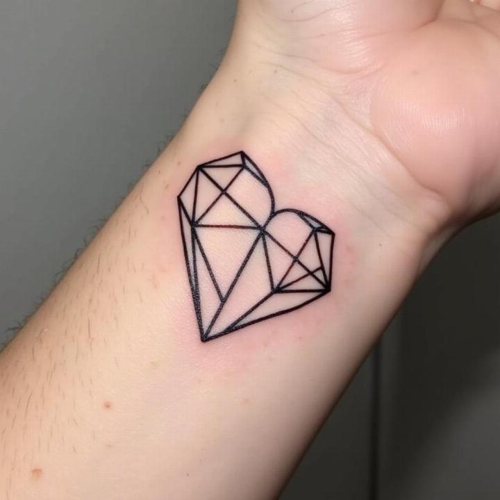 Hình xăm trái tim phong cách geometric trên cổ tay: thiết kế hình học hiện đại và độc đáo