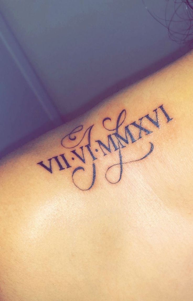 tattoo chữ số La Mã độc đáo trên vai Hình xăm chữ số La Mã trên vai, phong cách blackwork, độ chi tiết cao, ảnh HD.