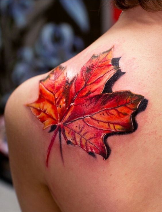 mẫu tattoo lá phong 3D được thể hiện ấn tượng mẫu tattoo lá phong 3D được thể hiện ấn tượng