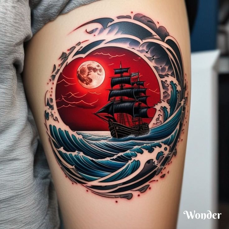 mau tattoo nghe thuat khac hoa khung canh bien ca 1