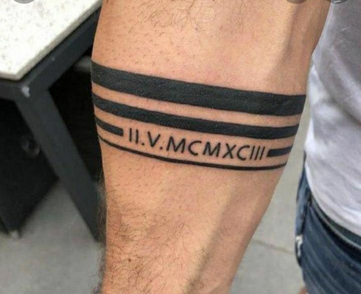 Nam tính với kiểu xăm vòng tay dãy chữ số La Mã Hình xăm la mã cổ tay, phong cách blackwork, chi tiết rõ nét, độ phân giải HD.