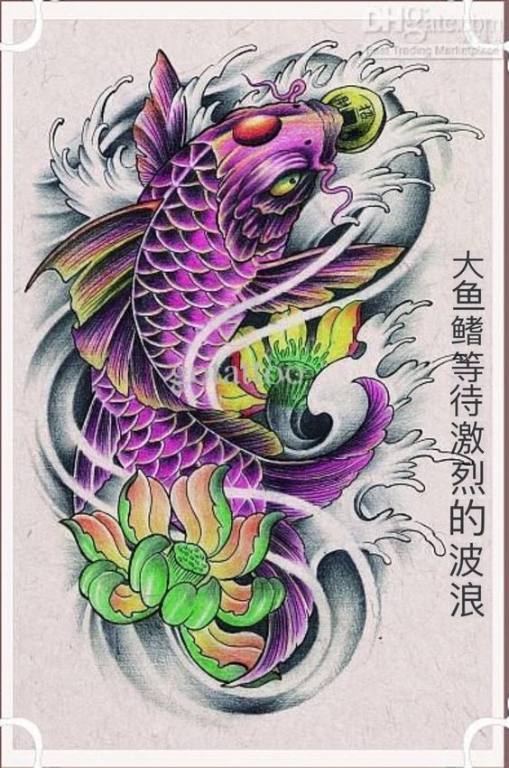 Hình xăm cá chép màu sắc, phong cách truyền thống, chi tiết tinh xảo, độ phân giải cao.