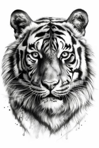Hình xăm hổ trên lưng, phong cách blackwork chi tiết, ảnh HD.