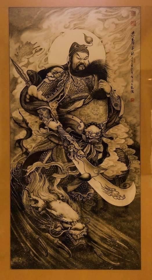 Hình xăm chiến binh cổ điển, phong cách blackwork, chi tiết cao, độ phân giải HD.