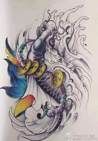 Hình xăm cá chép phong cách màu nước, chi tiết, sắc nét, hình xăm trên cánh tay, ảnh độ phân giải HD.