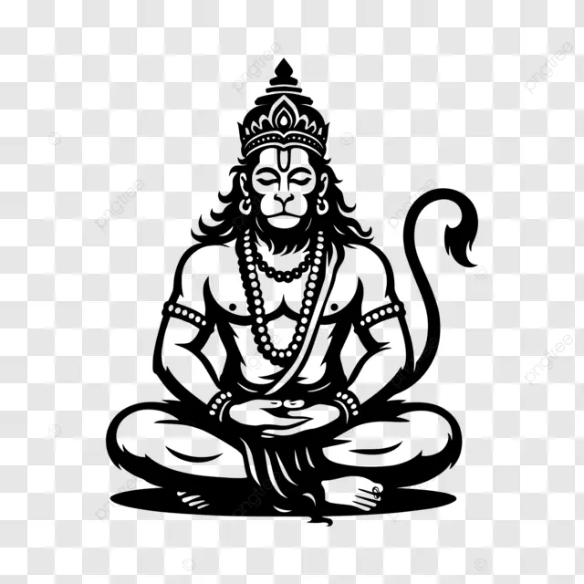 Hình xăm thần khỉ Hanuman phong cách blackwork, chi tiết, độ phân giải HD.