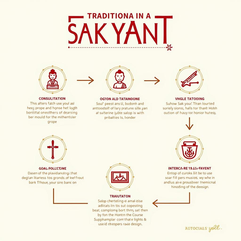 Infographic quy trình hình xăm Sak Yant truyền thống với biểu tượng và văn bản minh họa, độ phân giải HD.