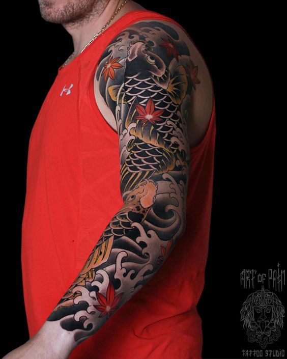tattoo-ca-chep-cuc-chat Hình xăm cá chép kín tay phong cách Nhật Bản, chi tiết, chất lượng HD.