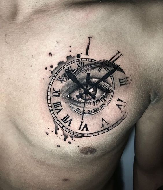 hình xăm đồng hồ la mã trước ngực