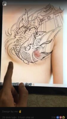 Hình xăm rồng phong cách cổ điển trên ngực, đang trong quá trình hoàn thiện, ảnh độ phân giải HD.