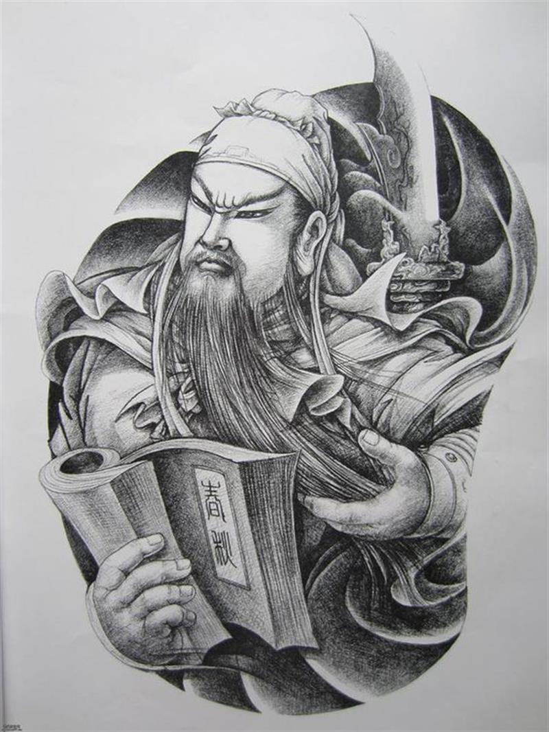 Hình xăm chiến binh cổ điển, phong cách blackwork, chi tiết cao, độ phân giải HD.